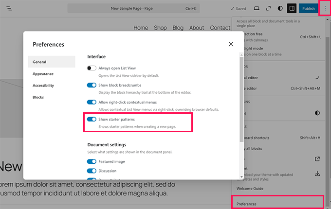 Turn off starter patterns
