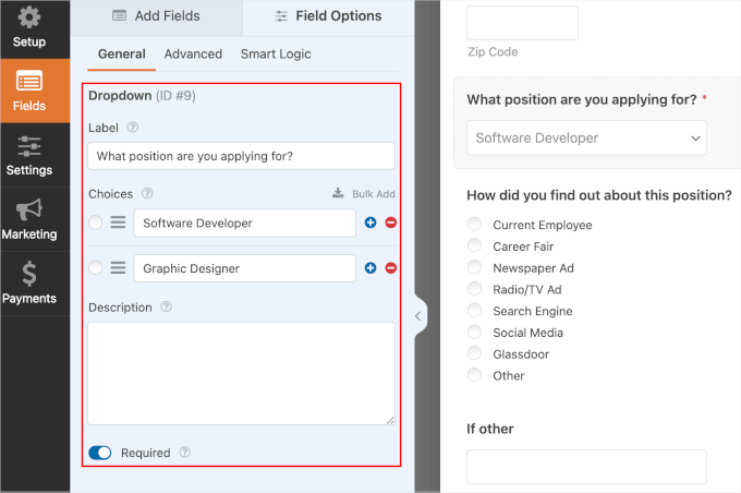 Customized dropdown field