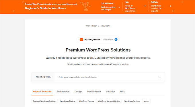 WPBeginner's WordPress Solution Center WPBeginner's WordPress Solutions Center